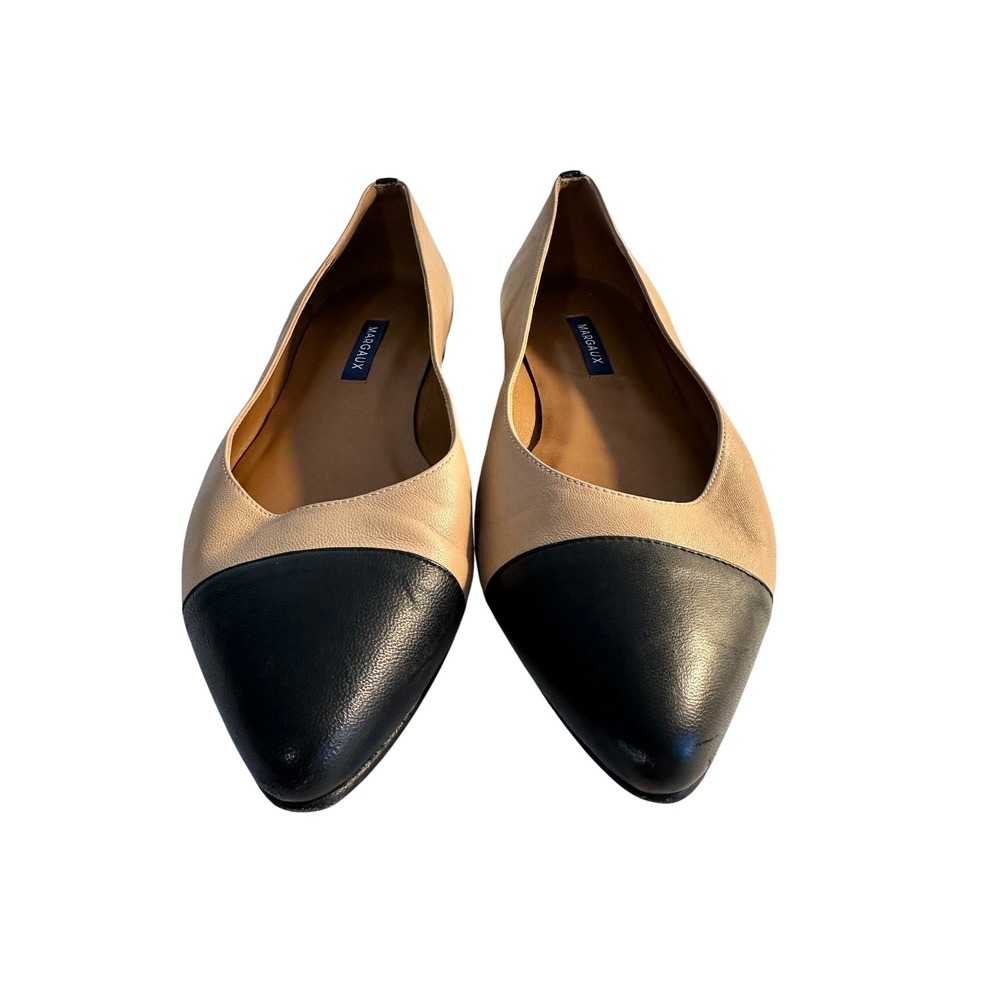 Margaux The Point Leather Ballet Flats Size 39.5 US 9 Black Tan Cap Toe Classic - Picture 6 of 10